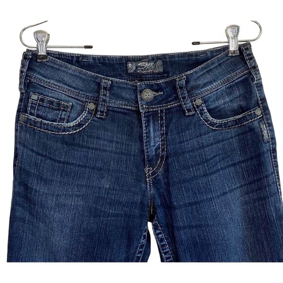 Silver Suki Surplus Jeans Flap Pocket Bootcut Women Sz 30 Mid Rise Embroidered - Picture 5 of 14